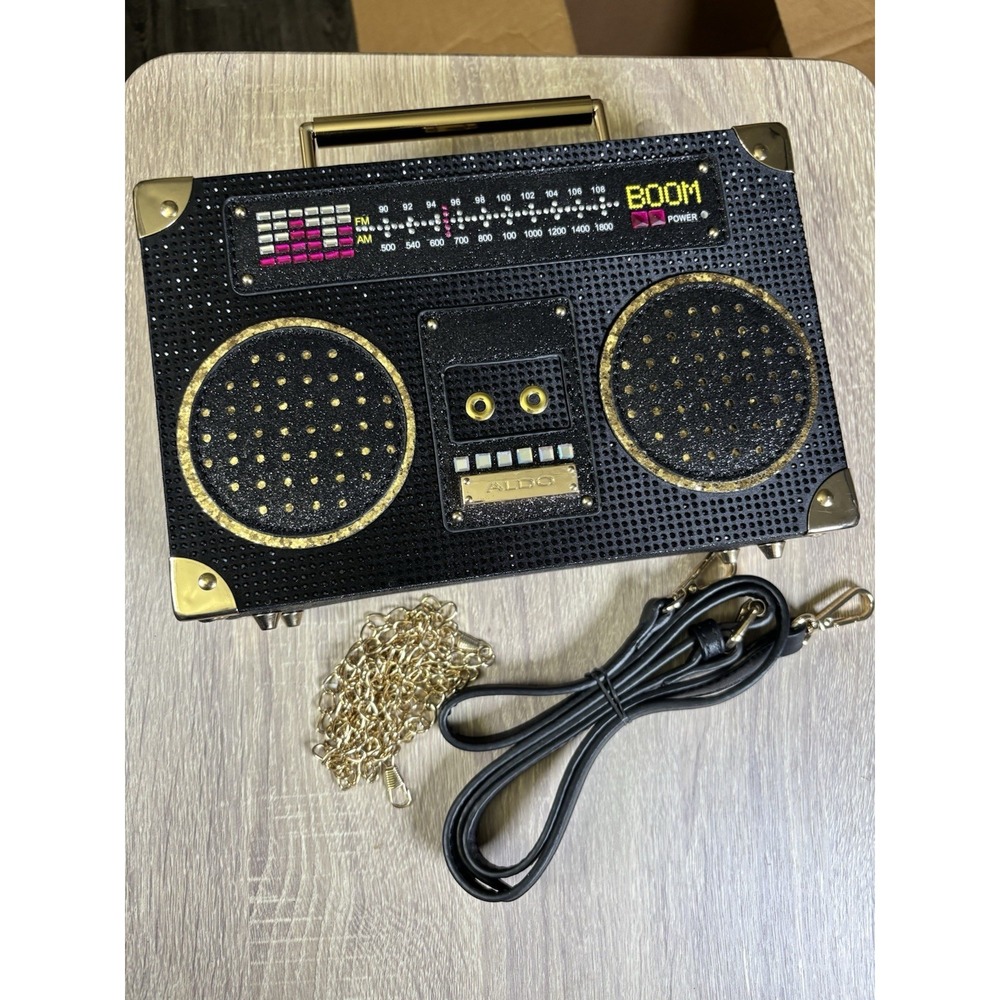 Aldo BOOM BOX Purse Hard Case Black Sparkle HOT RADIO Shoulder Bag